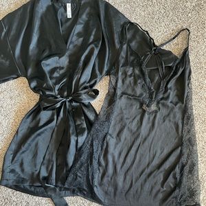 Black Satin Robe, Black Lace Lingerie Top